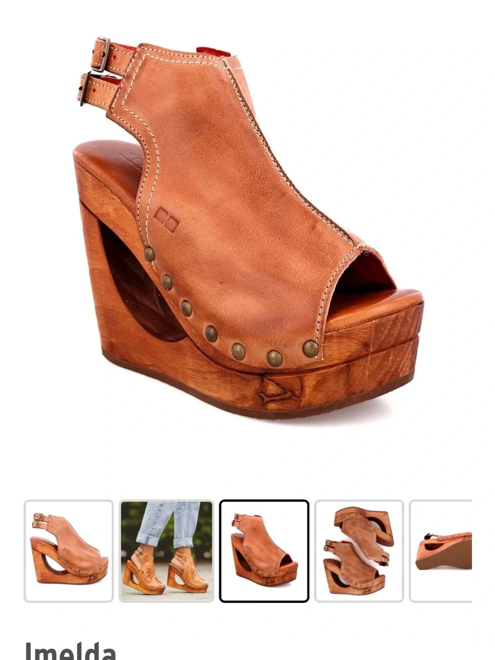 BED|STU Leather Open-Peep Wedge Sandals